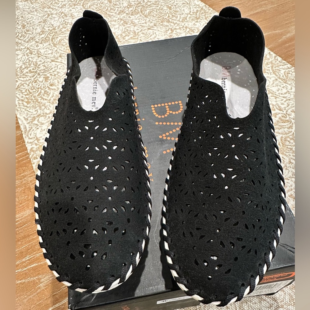 bernie mev. Black Flats with White Accents